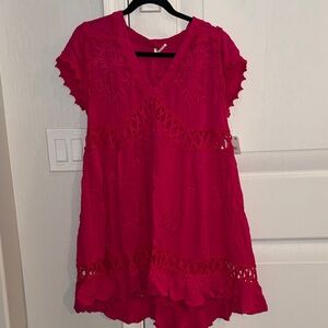 free people summer dress. short sleeve. size xs. hot pink. NEW with tags.